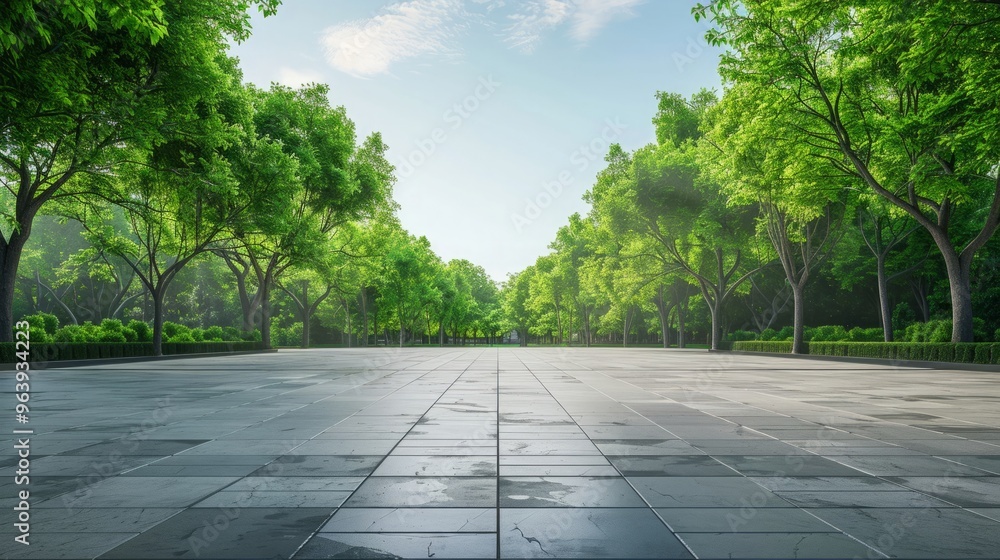 Empty square floor and green trees natural landscape Empty square floor and green trees natural landscape