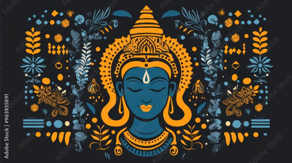 Fototapeta premium Spiritual Illustration with Floral Pattern and Geometric Shapes