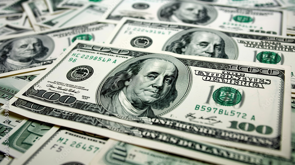 US dollar bills and scattered paper currency symbolizing wealth and financial security. US dollar bills and scattered paper currency symbolizing wealth and financial security.