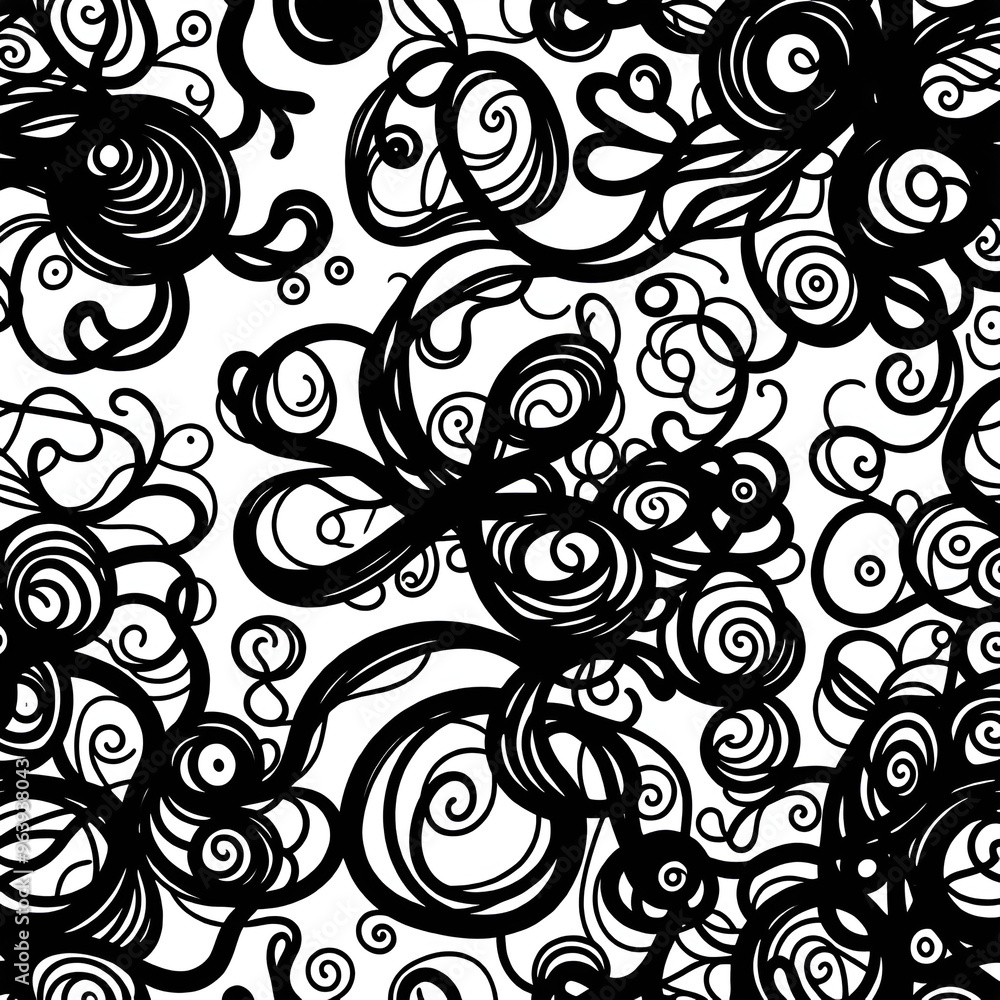A seamless pattern of hand-drawn squiggles and doodles in black ink. A seamless pattern of hand-drawn squiggles and doodles in black ink.