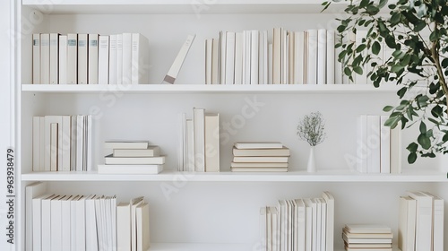 Wallpaper Mural A clean, white bookshelf with neatly arranged books and minimal decor Torontodigital.ca