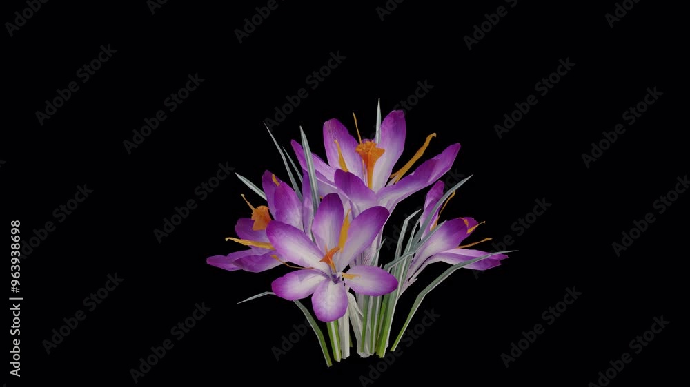 Crocus Plant blowing in the wind. Wind blows the Saffron Crocus. Animated Crocus sativus Plant swaying in the wind with Transparent Background. Alpha Channel. Loop Animation Crocus Plant blowing in the wind. Wind blows the Saffron Crocus. Animated Crocus sativus Plant swaying in the wind with Transparent Background. Alpha Channel. Loop Animation