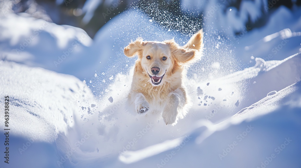 golden retriever in snow golden retriever in snow