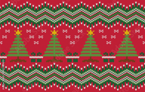 Knitted pattern seamless fabric Christmas tree. traditional knitted pattern vector winter concept. Designed for background ,wallpaper ,carpet ,clothing ,knitted pattern ,fabric ,embroidery ,textile