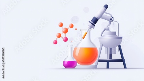 Minimalist chemical dropper releasing liquid into a vat, representing industrialscale production No, Created with Generative AI. photo