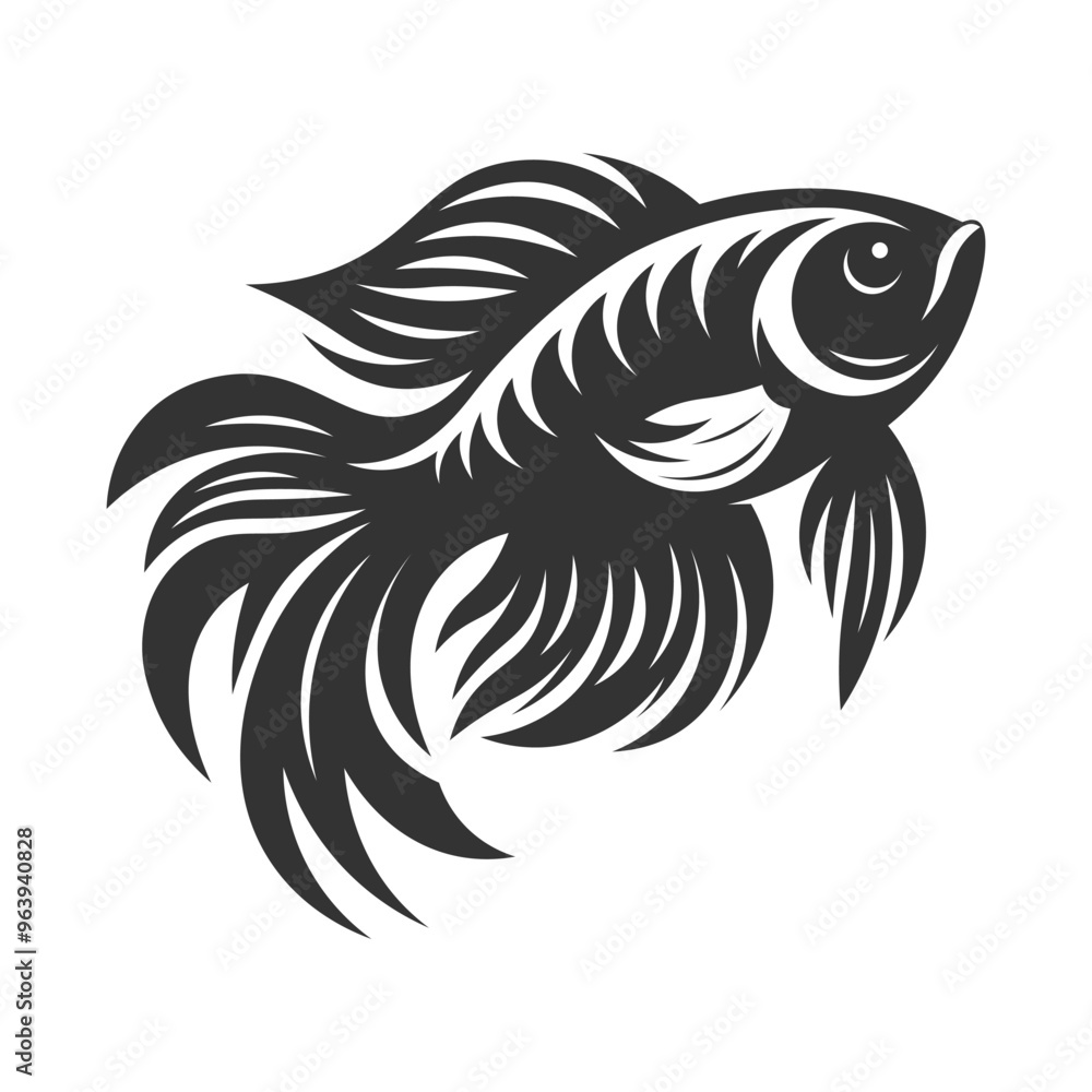 Artwork of beta fish. Silhouette of beta fighter fish on isolated background. Artwork of beta fish. Silhouette of beta fighter fish on isolated background.