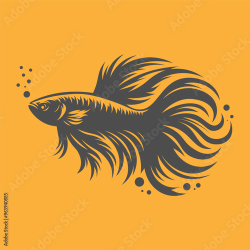 Artwork of beta fish. Silhouette of beta fighter fish on isolated background.