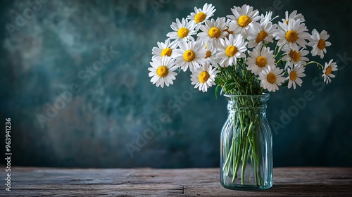 Wallpaper Mural A refined glass vase brimming with vibrant daisies rests on a rustic table, celebrating the essence of nature's charm. Torontodigital.ca