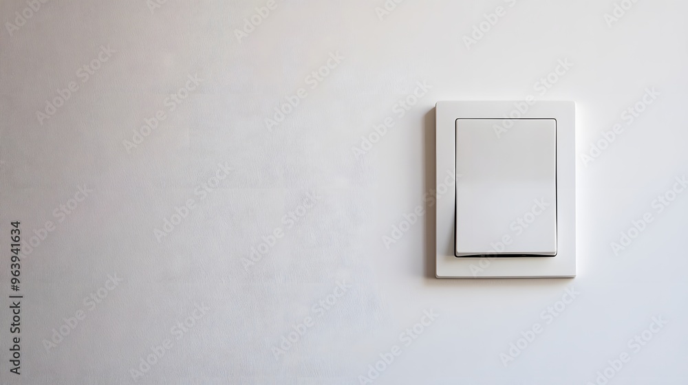 A close-up of a minimalist, modern light switch on a clean, white wall A close-up of a minimalist, modern light switch on a clean, white wall