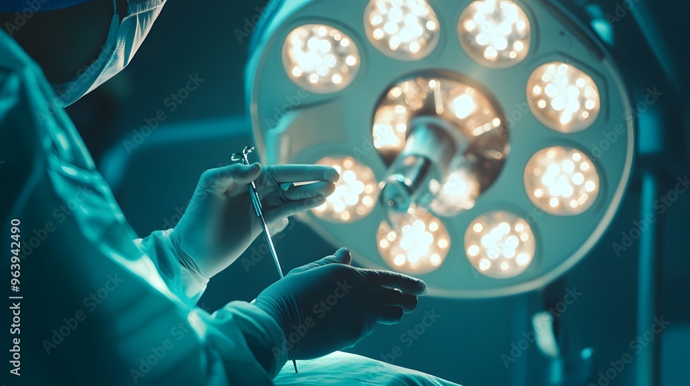 Surgical Precision: Doctor's hands performing a delicate surgery under bright surgical lights.
Surgical Precision: Doctor's hands performing a delicate surgery under bright surgical lights.