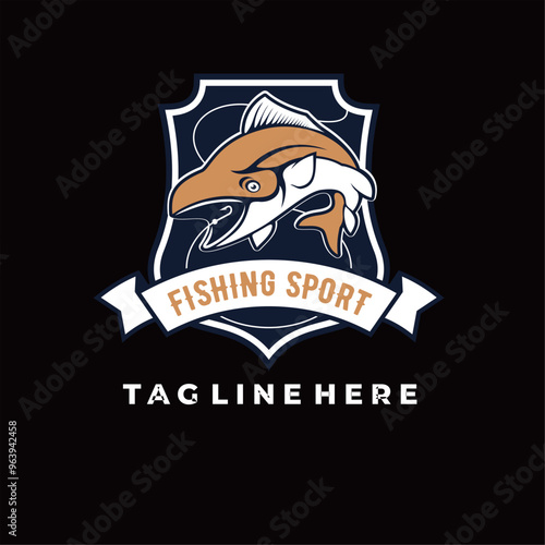 fishing Sport logo isolated on black vector illustration.