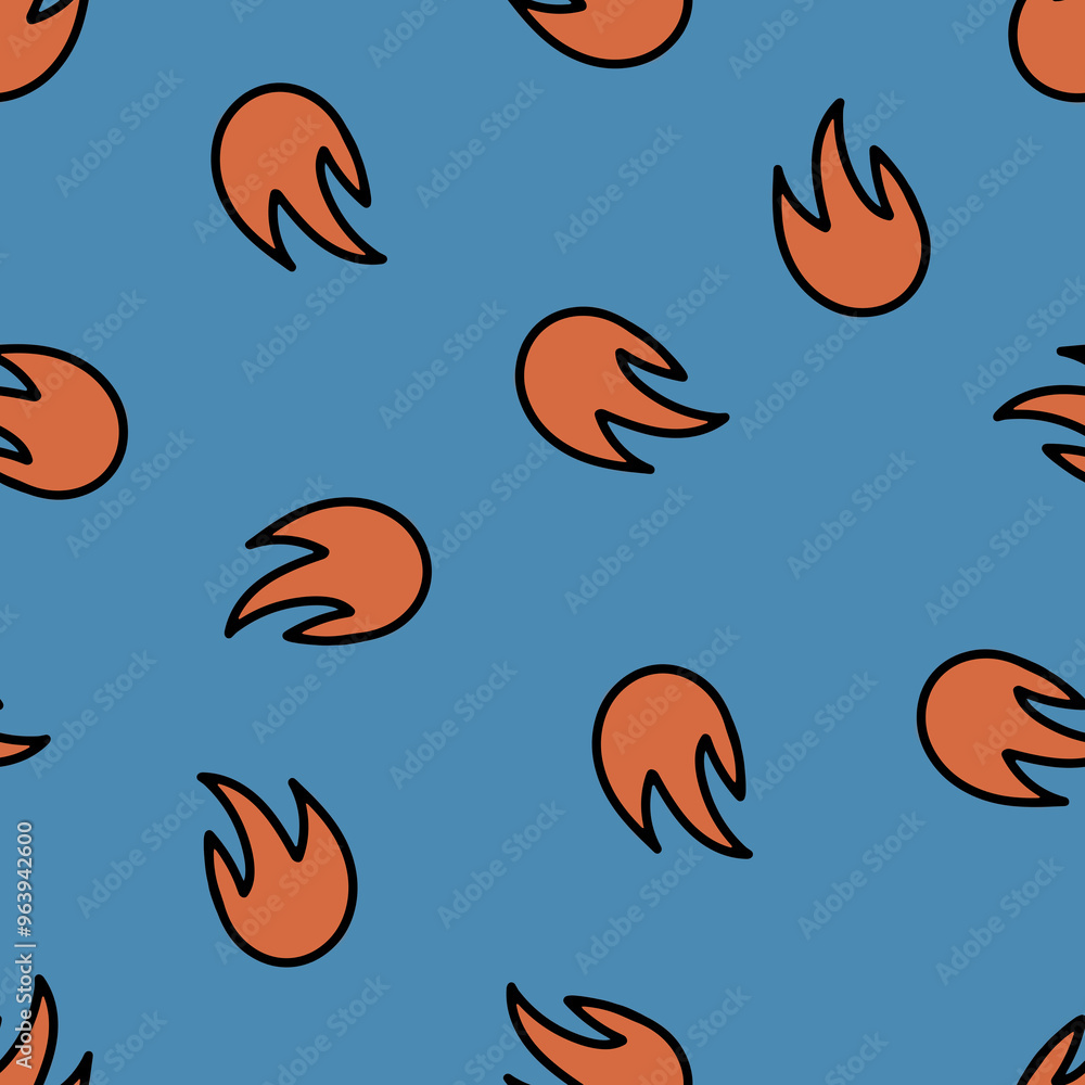 Hand Drawn Cute Cartoon Seamless Pattern with Fire. Hand Drawn Cute Cartoon Seamless Pattern with Fire.