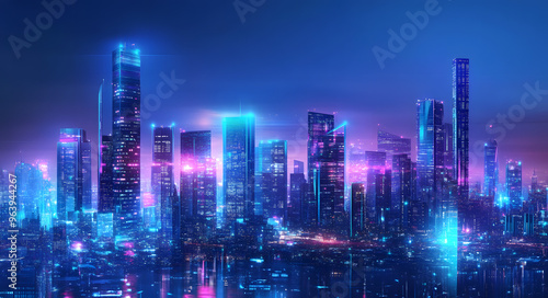 “A Futuristic Cityscape at Night Illuminated by Neon Lights, Featuring Sleek Modern Architecture and Vibrant Urban Energy, Creating a Captivating and High-Tech Visual Experience, Perfect for Themes of