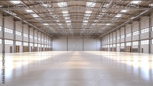 Empty Industrial Warehouse Interior With Large Windows and Skylights