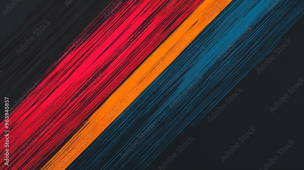Diagonal Stripes Background. Red, Orange, and Blue Brush Strokes on Dark Grey. Abstract and Dynamic Design. Diagonal Stripes Background. Red, Orange, and Blue Brush Strokes on Dark Grey. Abstract and Dynamic Design.