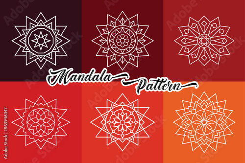 Geometric Symmetry Mandala with Interlocking Shapes - Triangles, Circles, and Hexagons for Coloring