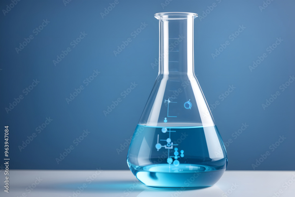 Laboratory glassware with liquid and reflection isolated on blue water background - 3D illustration
Laboratory glassware with liquid and reflection isolated on blue water background - 3D illustration