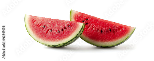 Close-up of fresh, juicy watermelon slices isolated on a white background