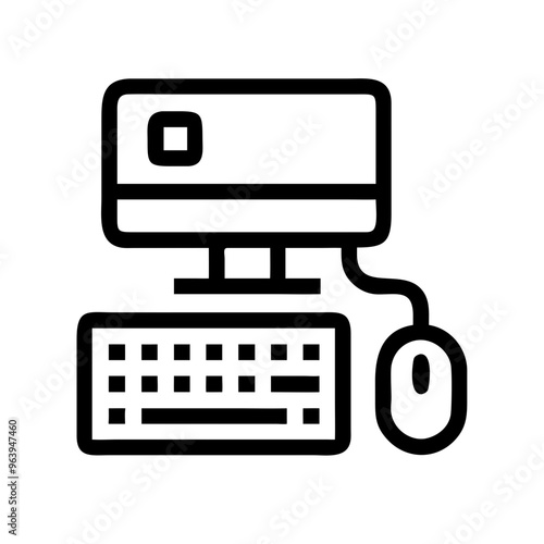 Personal computer PC vector icon with monitor, keyboard, mouse, and CPU, perfect for tech, IT, and digital design projects.