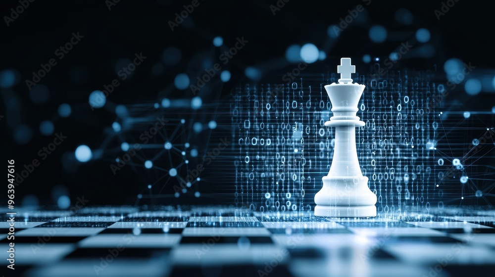 Digital Chess King on a Futuristic Chessboard Digital Chess King on a Futuristic Chessboard