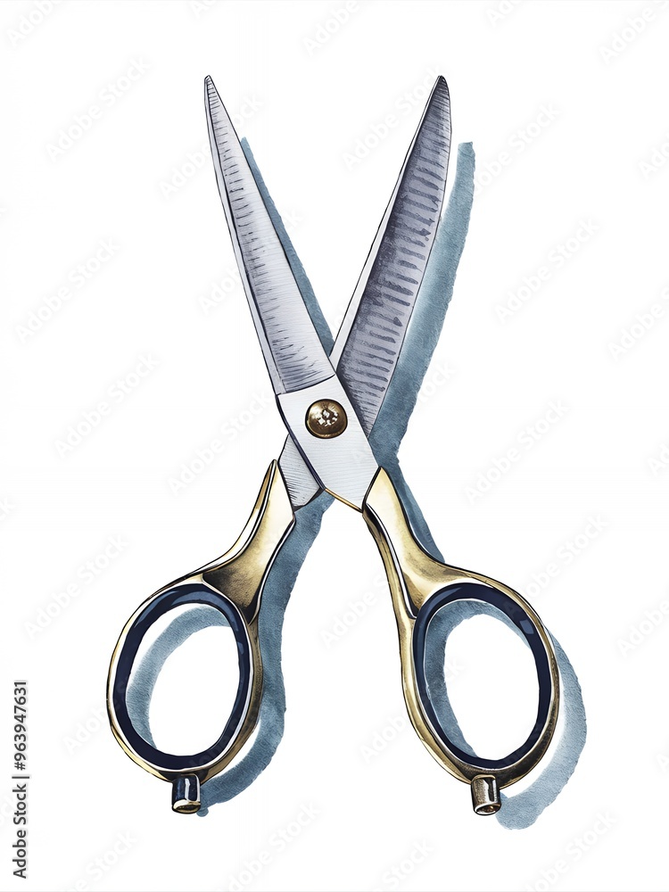 A pair of sharp, gold-handled scissors on a white background. A pair of sharp, gold-handled scissors on a white background.