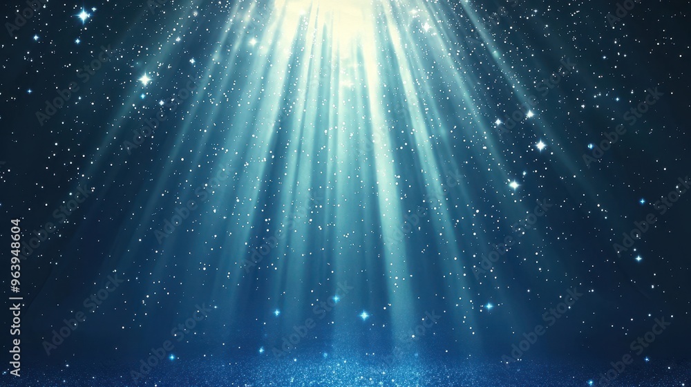 Fototapeta premium Abstract Blue Glitter Background with Light Rays and Stars