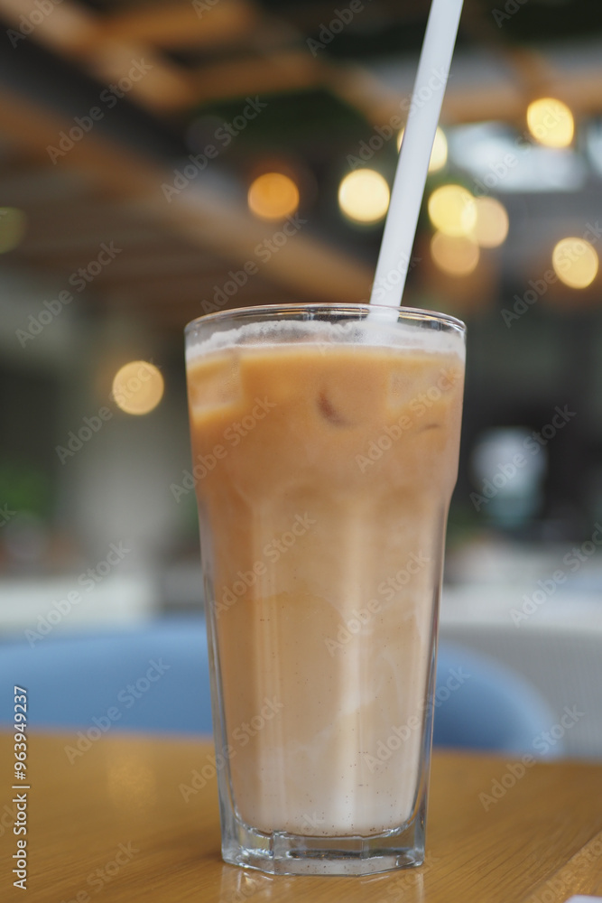 iced late in a transparent glass on cafe table iced late in a transparent glass on cafe table