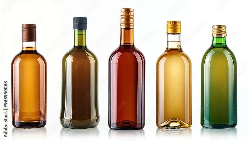 Five Empty Glass Bottles Mockup on White Background Five Empty Glass Bottles Mockup on White Background