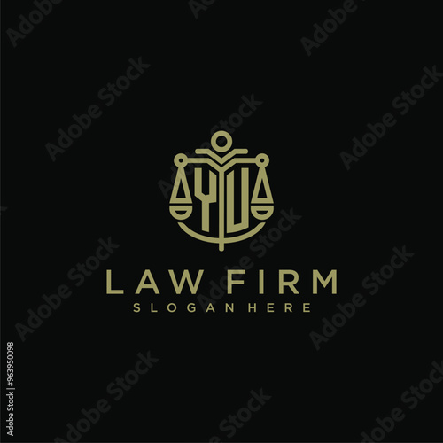 YU initial monogram logo for lawfirm with scale vector design