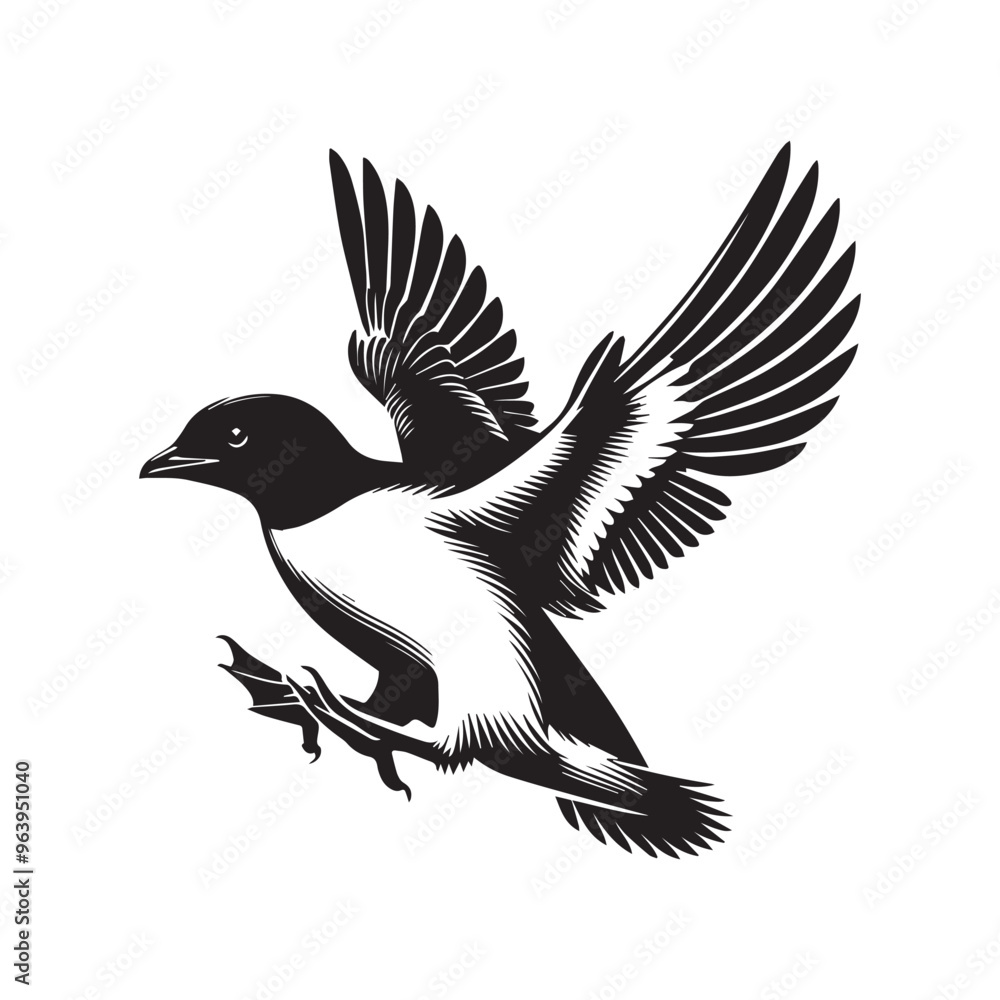 Little Auk Bird Silhouette Clipart - Dovekie Vector Illustration in black and white Little Auk Bird Silhouette Clipart - Dovekie Vector Illustration in black and white