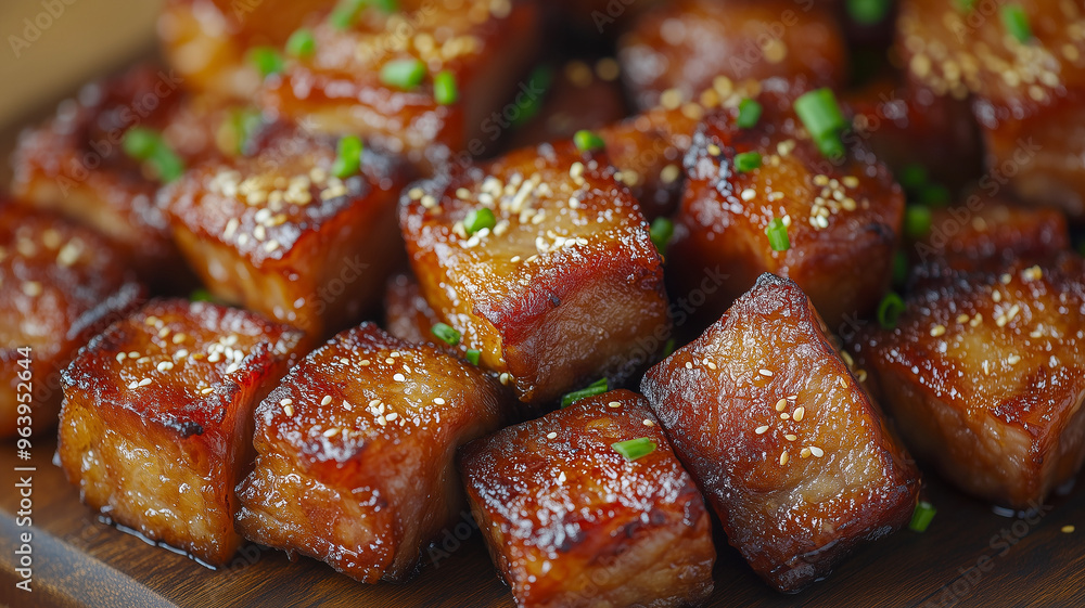 Close-up top view photography of crispy fried pork belly. Close-up top view photography of crispy fried pork belly.