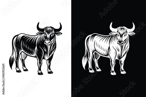 Cow or Bull Vector Silhouette. Minimalist Animal Icon