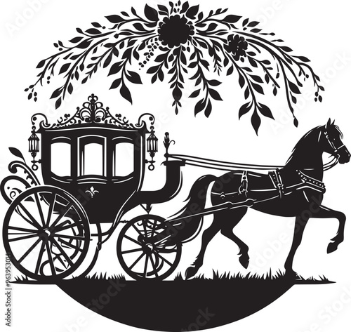 Horse carriage silhouette vector illustration isolated on a white background