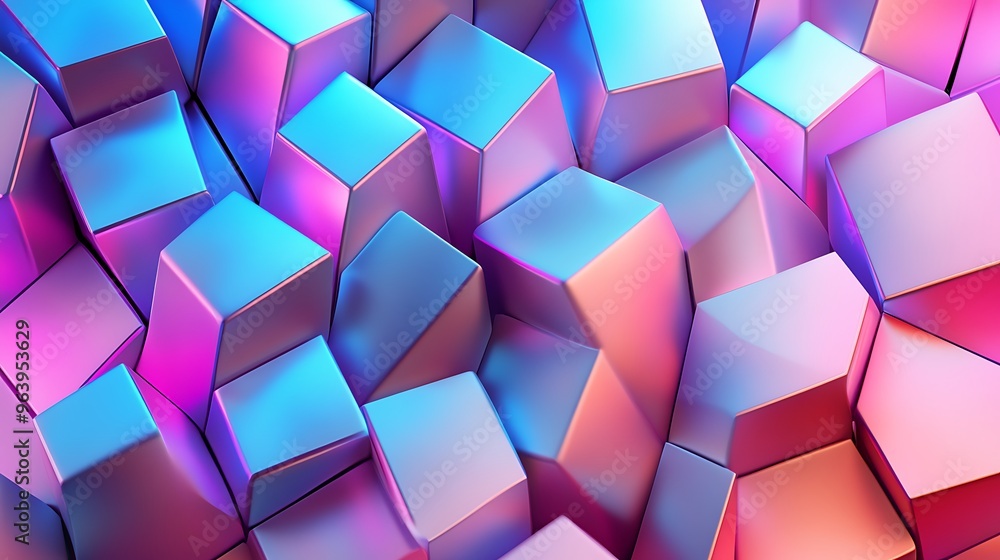Abstract Geometric Pattern with Interlocking Cubes in Vibrant Blue and Pink Hues Abstract Geometric Pattern with Interlocking Cubes in Vibrant Blue and Pink Hues