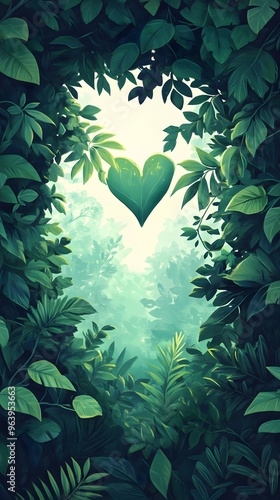 Lush Foliage Framing a Heart-Shaped Opening in a Forest photo