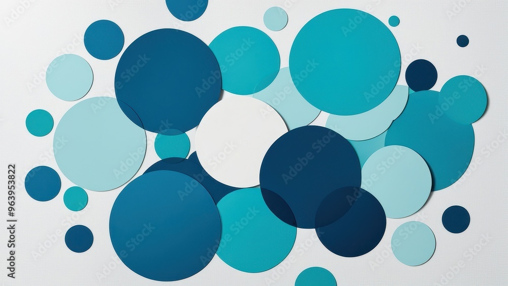 Abstract design featuring various circular shapes in shades of blue and teal. Abstract design featuring various circular shapes in shades of blue and teal.