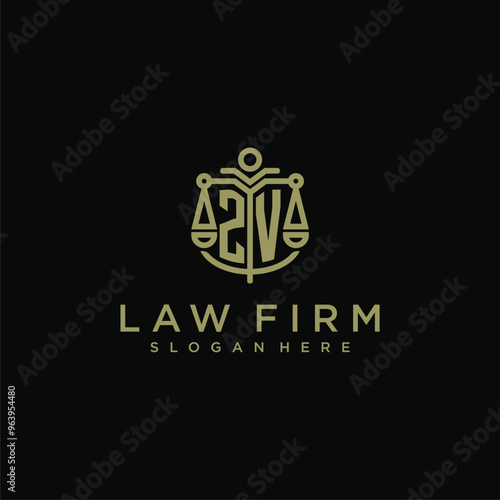 ZV initial monogram logo for lawfirm with scale vector design