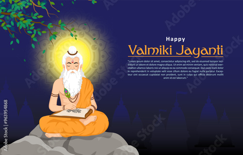 Happy Valmiki Jayanti illsutration with old man writing for banner, greeting, card, cover