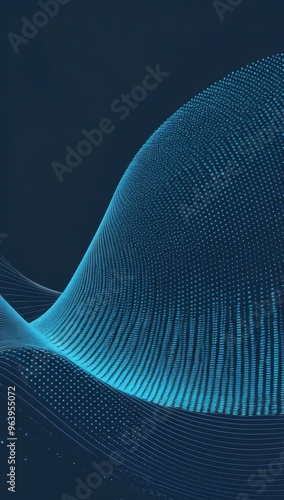 Abstract digital cyber wave made of blue particles and dots on a dark background, big data visualization, futuristic and technological. Sound wave