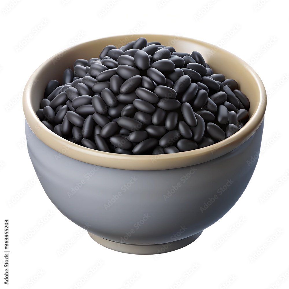 Bowl of black bean 3D render icon isolated on white background Bowl of black bean 3D render icon isolated on white background