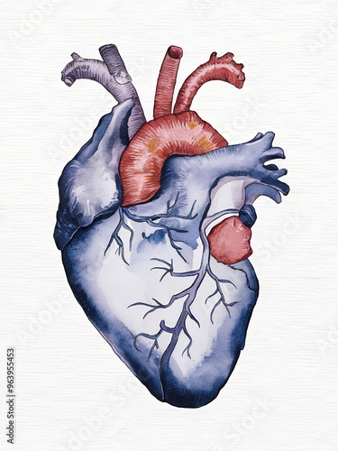 Wallpaper Mural Watercolor painting of a human heart in shades of blue and red. Torontodigital.ca