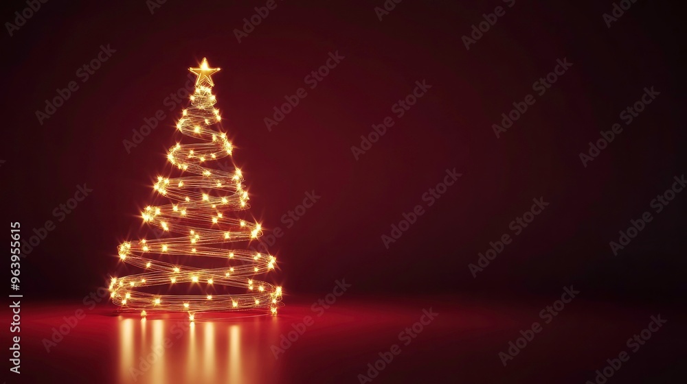 3d Christmas tree with electric lighting decoration on a red background with a bold golden outline. Concept for Xmas Design banner or poster, greeting card, Christmas web header 3d Christmas tree with electric lighting decoration on a red background with a bold golden outline. Concept for Xmas Design banner or poster, greeting card, Christmas web header