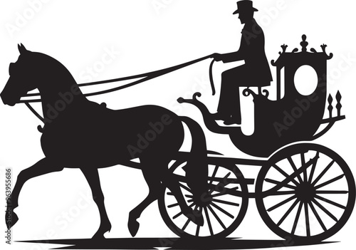 Horse carriage silhouette vector illustration isolated on a white background