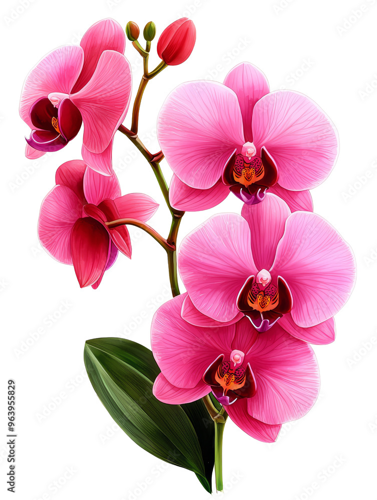 A vibrant pink orchid flower bouquet, showcasing delicate petals and lush green leaves for a touch of elegance. A vibrant pink orchid flower bouquet, showcasing delicate petals and lush green leaves for a touch of elegance.
