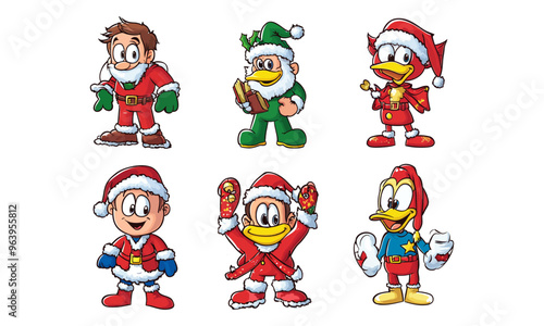 Set of Christmas character vector illustration 