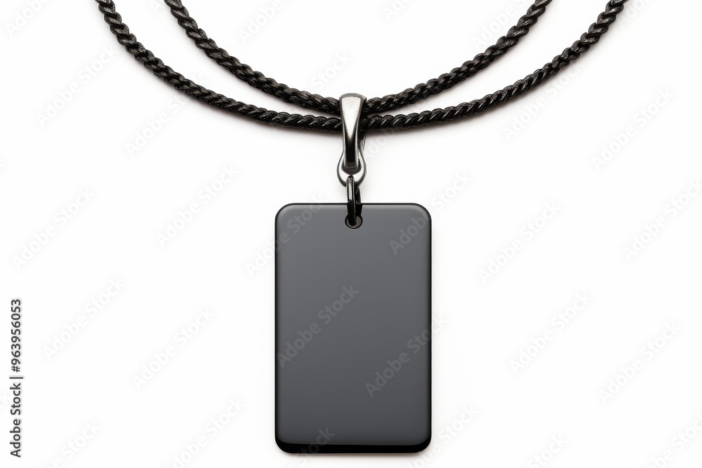 Fototapeta premium Simple black pendant necklace on a twisted rope chain, perfect for everyday wear