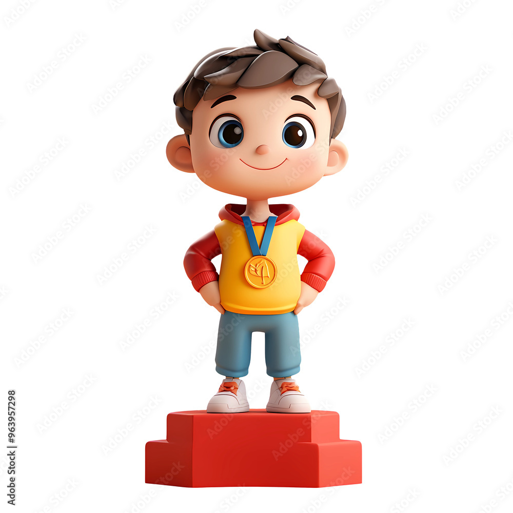 3d cute Boy on the podium, medal winners on isolated, transparent background, generated ai 3d cute Boy on the podium, medal winners on isolated, transparent background, generated ai