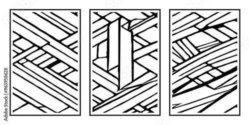 Set of 3 Abstract black and white pattern. For use in graphics. Minimalist illustration for printing on wall decorations