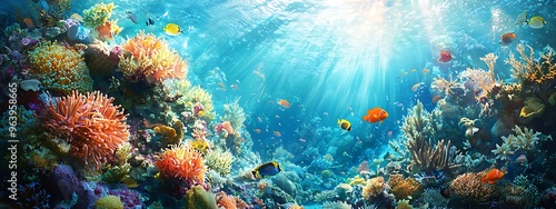 Vibrant Underwater Coral Reef Ecosystem with Colorful Marine Life