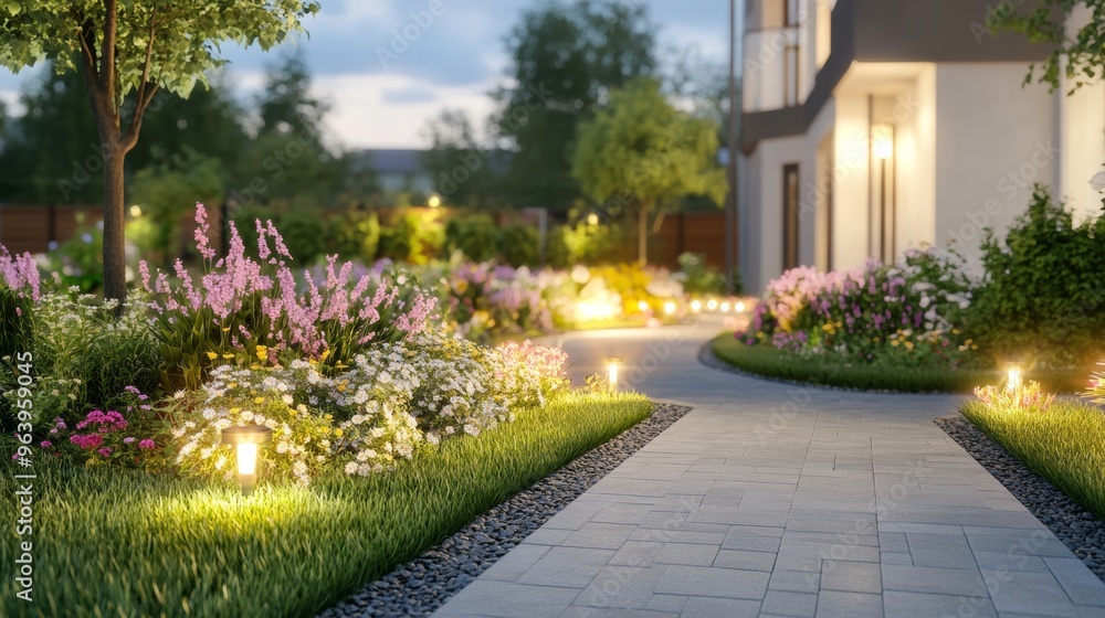 A modern flower bed with interactive digital watering systems and glowing flowers style A modern flower bed with interactive digital watering systems and glowing flowers style